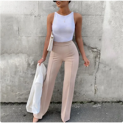 LVSANW Women's Slim Bell-Bottoms Trousers Trendy Spring Autumn Pants Office Lady Solid Color Flared Trousers