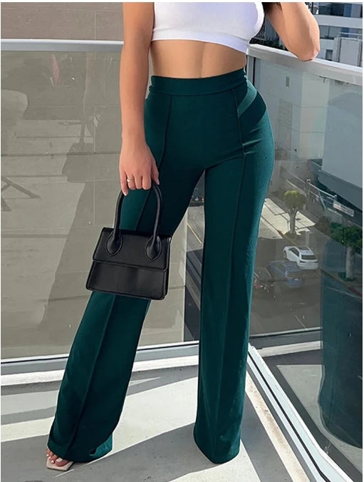 LVSANW Women's Slim Bell-Bottoms Trousers Trendy Spring Autumn Pants Office Lady Solid Color Flared Trousers