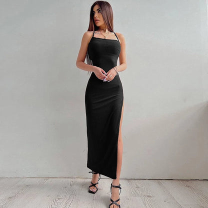 LVSANW Women's Summer New Sexy Style Spicy Girl Sling Dress Solid Color Bandage Long Dress Beach Dress CC22157PF