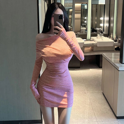 LVSANW Women's Summer Sexy One Shoulder Ruffle Bodycon Midi Cocktail Dress Long Sleeve Party Midi Dress