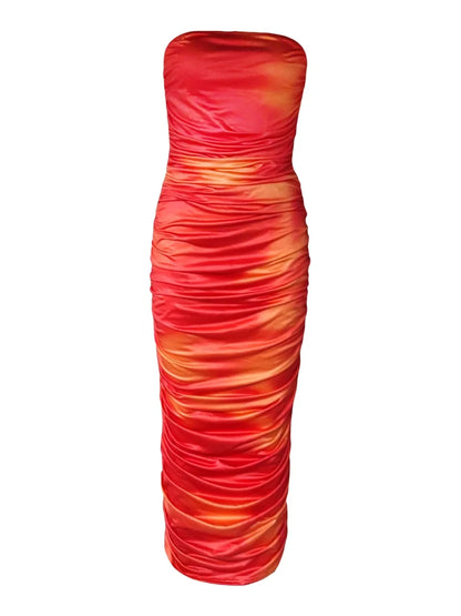 LVSANW Women's Summer Strapless Tie-Dye Print Cocktail Party Club Dress Sleeveless Bodycon Long Dress