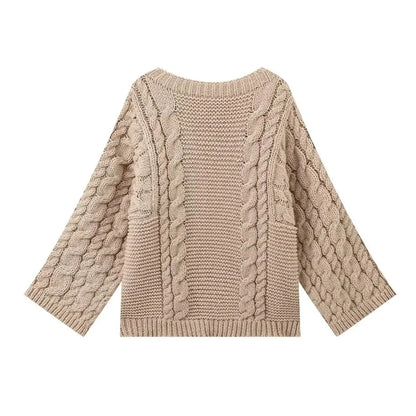 LVSANW Women's Thick Line Big Twist Knitted Loose Sweater Pullover Fashion Casual Crochet Round Neck Sweaters Solid Color New Knitwear