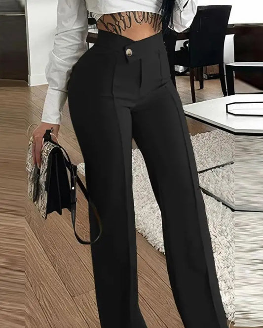 LVSANW Women's Urban Elegant Trousers 2024 Spring Summer Latest Button Straight Legal Work Pants Casual High Waist Versatile Long Pants