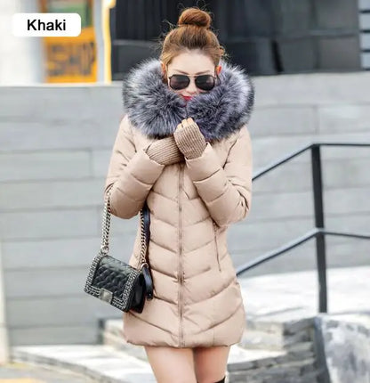 LVSANW Women's down jacket Casual Cotton  winter jacket Long Parkas Removable fur collar, removable hat and gloves Warm female Coat