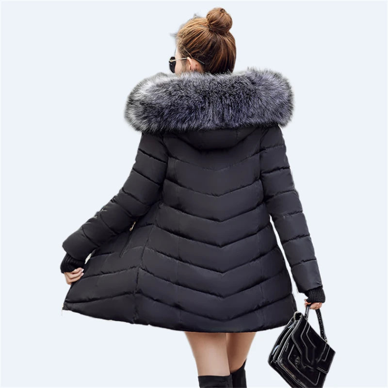 LVSANW Women's down jacket Casual Cotton  winter jacket Long Parkas Removable fur collar, removable hat and gloves Warm female Coat