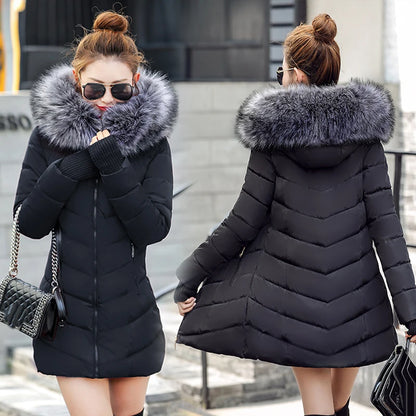 LVSANW Women's down jacket Casual Cotton  winter jacket Long Parkas Removable fur collar, removable hat and gloves Warm female Coat