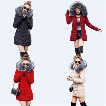 LVSANW Women's down jacket Casual Cotton  winter jacket Long Parkas Removable fur collar, removable hat and gloves Warm female Coat