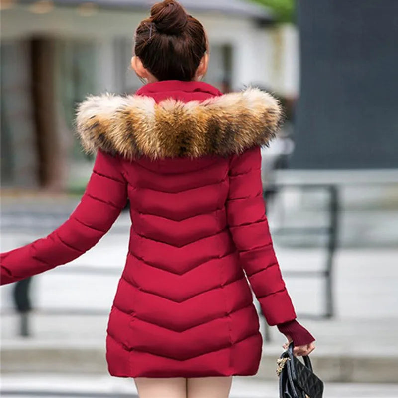 LVSANW Women's down jacket Casual Cotton  winter jacket Long Parkas Removable fur collar, removable hat and gloves Warm female Coat