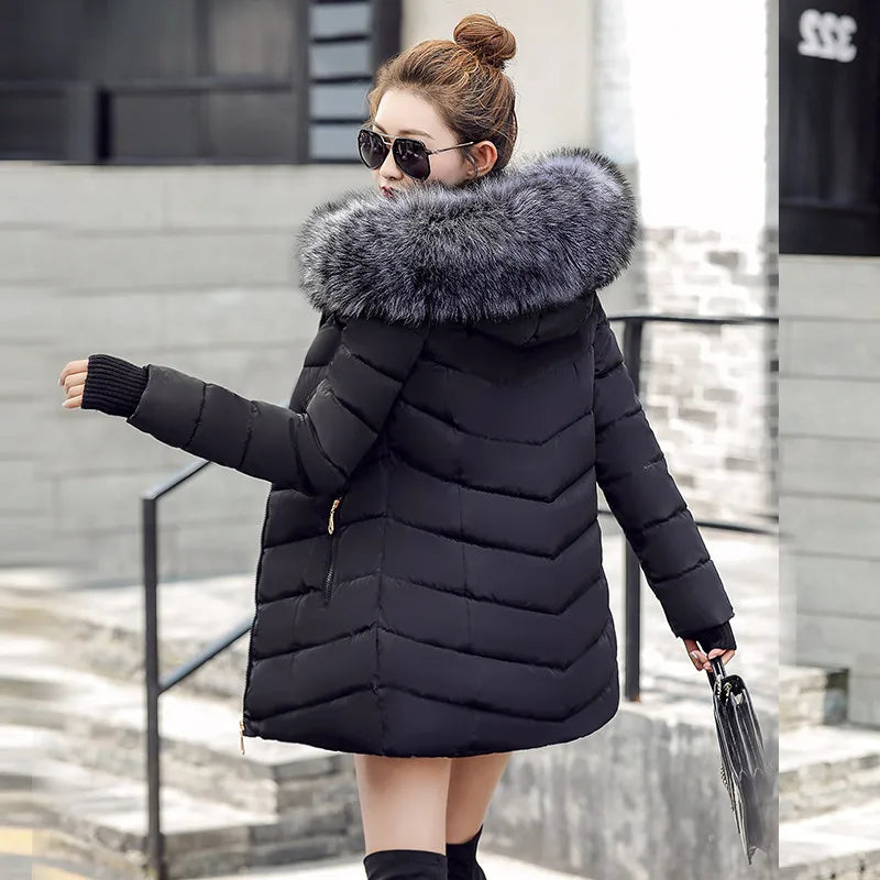 LVSANW Women's down jacket Casual Cotton  winter jacket Long Parkas Removable fur collar, removable hat and gloves Warm female Coat