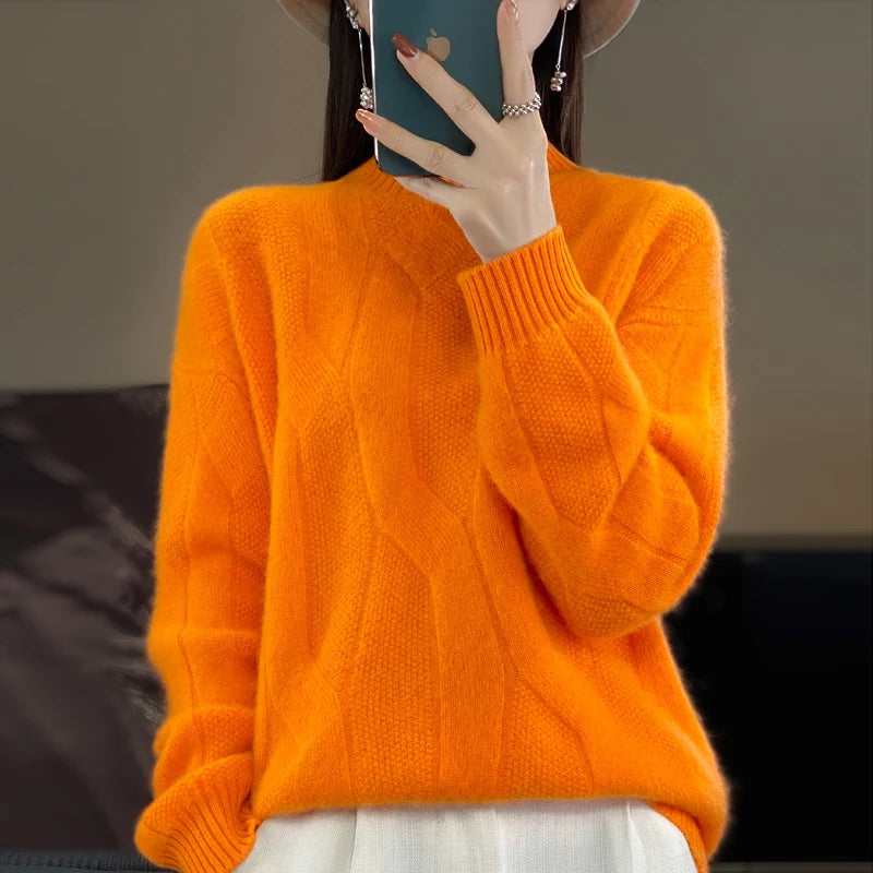 LVSANW Women's pullovers fall/winter high-quality soft 100% merino wool sweater with half high neck and thick cashmere sweater top