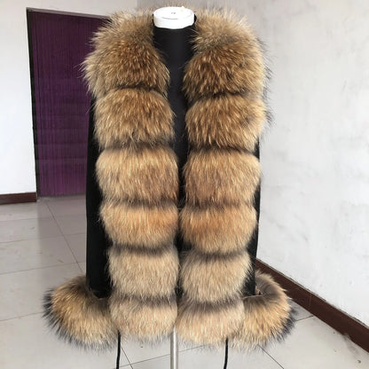 LVSANW Women's spring and autumn sweater cardigan jacket with real fox fur collar real fox fur jacket natural fox fur women's jacket