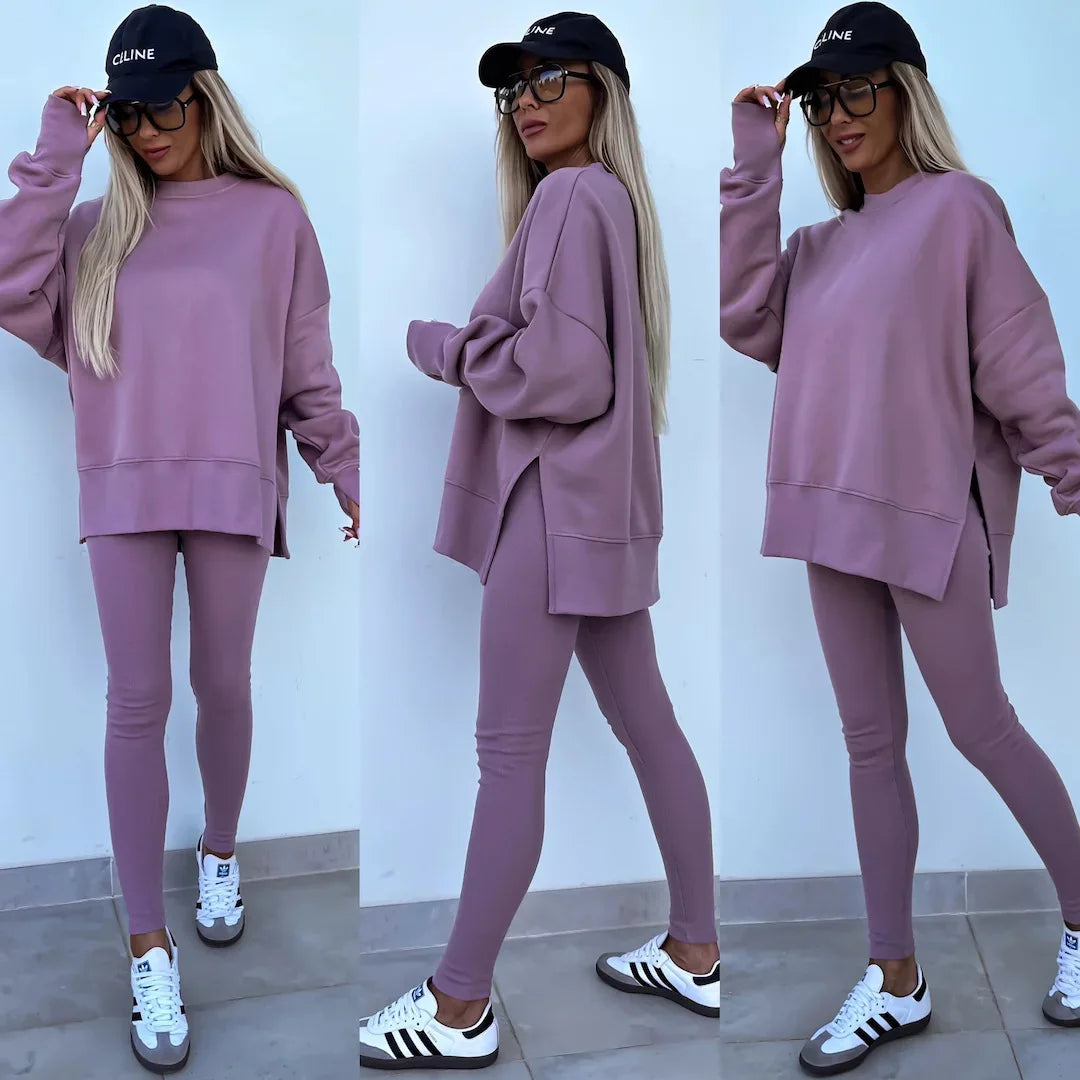 LVSANW Womens 2 Piece Sweatsuits Set Long Sleeve O Neck Pullover Sweatshirt Joggers Sweatpants Autumn Winter Outfits Tracksuit