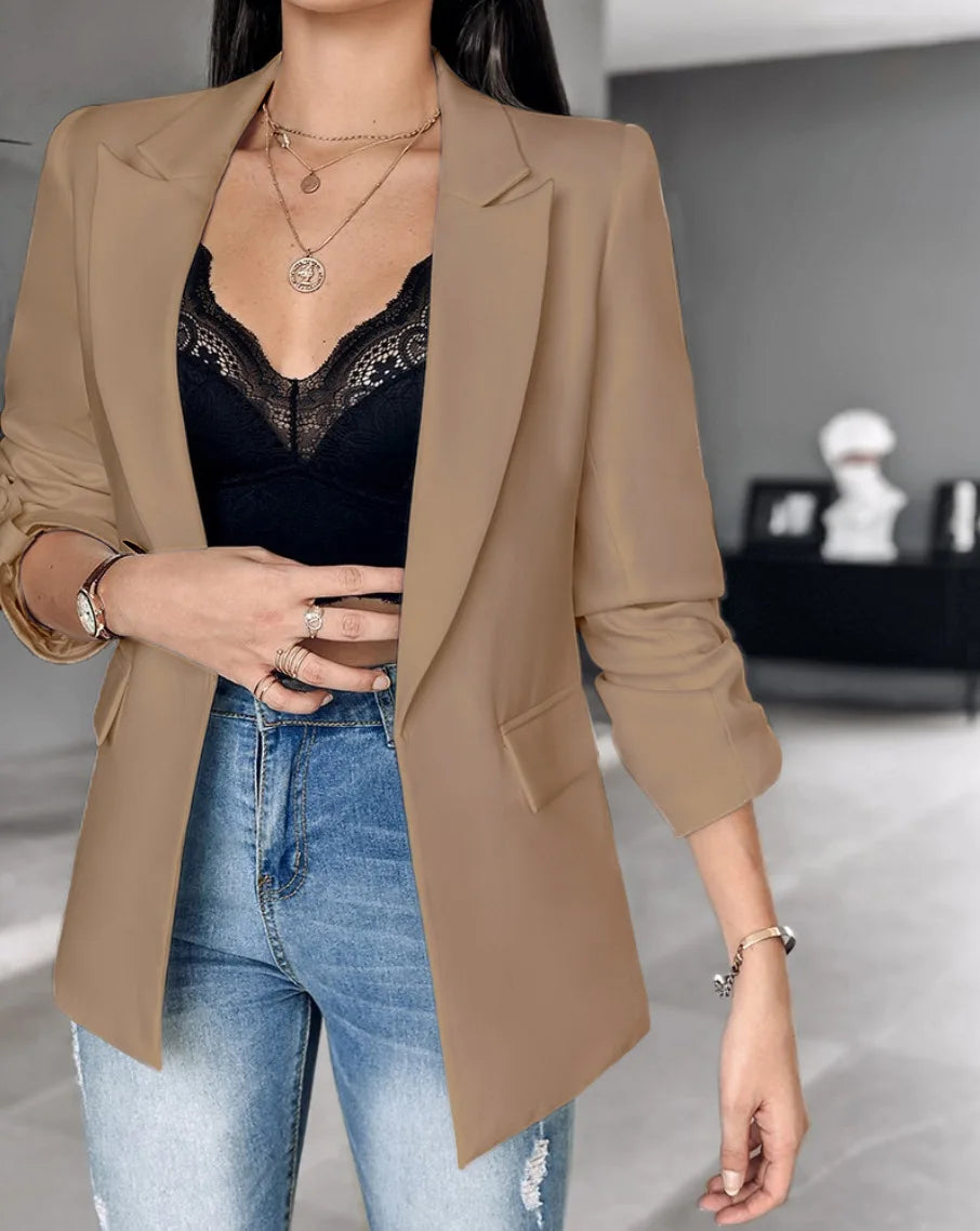 LVSANW Womens Fall Lightweight Blazers Trendy Business Casual Open Front Cardigan Suit Slim fit 3/4 Sleeve Lapel Work Jacket