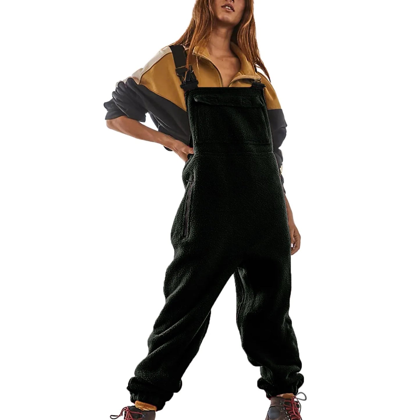 LVSANW Womens Fleece Overalls One-piece Bibs Jumpsuits Adjustable Suspender Straps Warm Winter Fuzzy Ski Pants