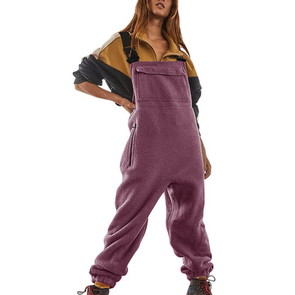 LVSANW Womens Fleece Overalls One-piece Bibs Jumpsuits Adjustable Suspender Straps Warm Winter Fuzzy Ski Pants