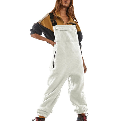 LVSANW Womens Fleece Overalls One-piece Bibs Jumpsuits Adjustable Suspender Straps Warm Winter Fuzzy Ski Pants