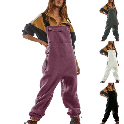 LVSANW Womens Fleece Overalls One-piece Bibs Jumpsuits Adjustable Suspender Straps Warm Winter Fuzzy Ski Pants