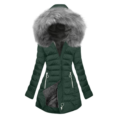 LVSANW Womens Lined Long Coat Plus Size Mid Length Quilted Jacket Warm Winter Outerwear With Hood Windproof Winter Jacket For Women