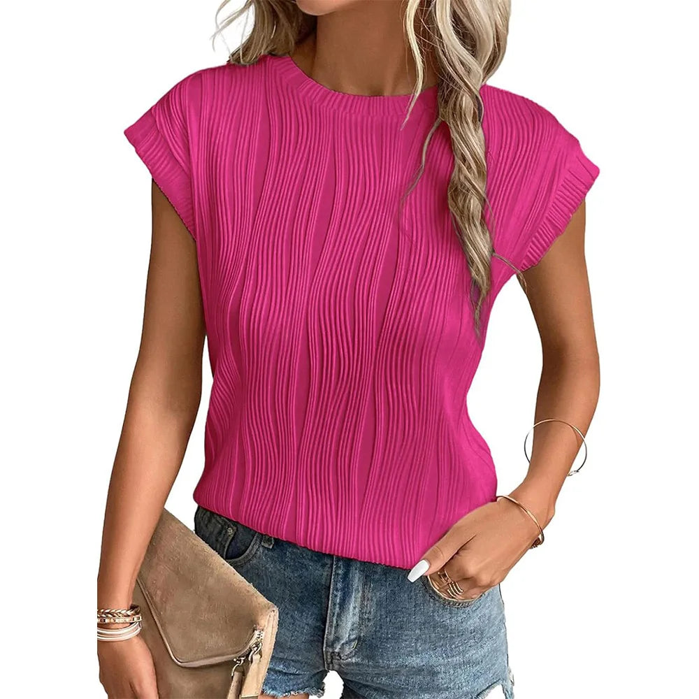 LVSANW Womens Short Sleeve Textured Tops Crewneck Knit Solid Loose Casual Basic T Shirts Tee Blouses