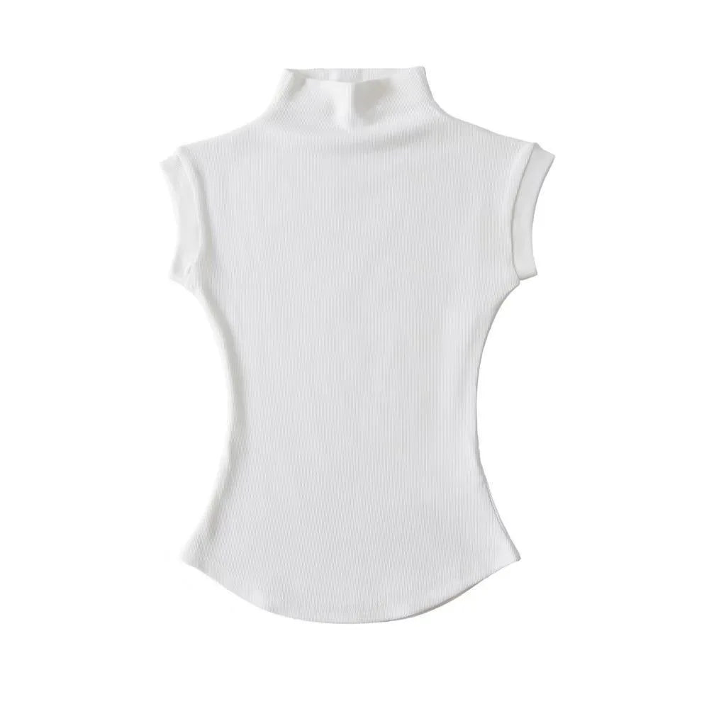 LVSANW Womens Sleeveless Turtleneck Tops Summer Stretch Slim Fit Short Sleeve Mock Neck Women's Causal Basics High Neck Tank Tops