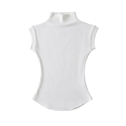 LVSANW Womens Sleeveless Turtleneck Tops Summer Stretch Slim Fit Short Sleeve Mock Neck Women's Causal Basics High Neck Tank Tops