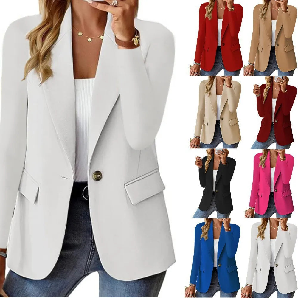 LVSANW Womens Spring Winter Down Full Long Sleeve Coat Autumn Blazer Button Outwear Suit Cardigan Female