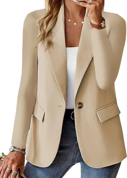 LVSANW Womens Spring Winter Down Full Long Sleeve Coat Autumn Blazer Button Outwear Suit Cardigan Female