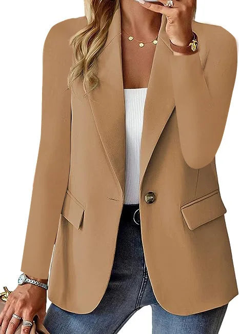 LVSANW Womens Spring Winter Down Full Long Sleeve Coat Autumn Blazer Button Outwear Suit Cardigan Female