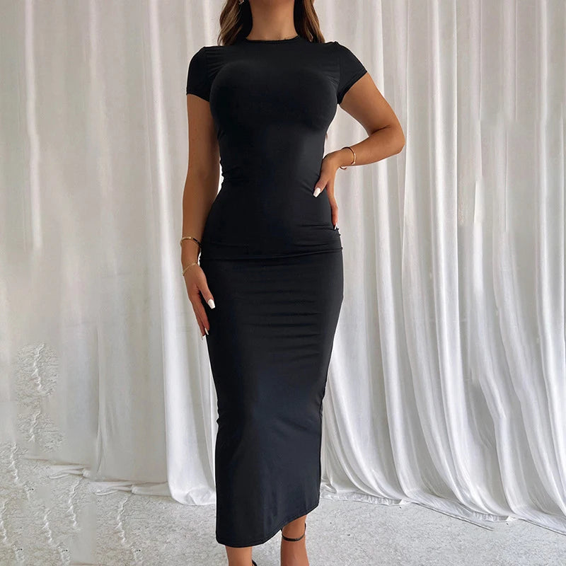 LVSANW Womens Summer Dresses Casual Trendy Short Sleeve Knit Midi Dress Bodycon Ribbed Sweater Long Dresses