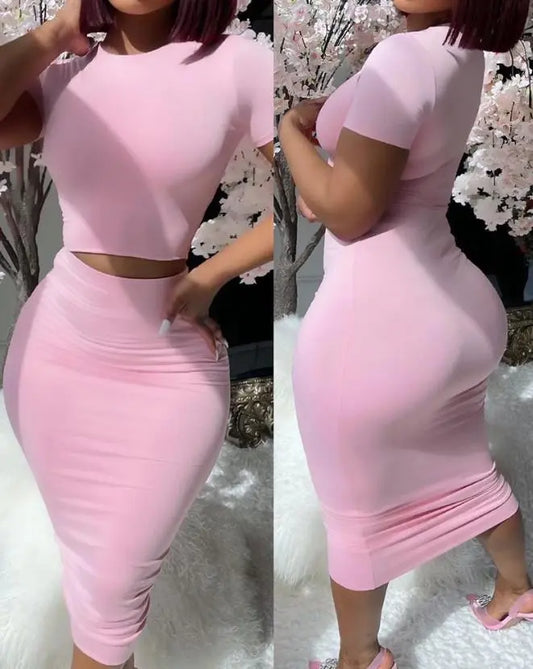 LVSANW Womens Two Piece Sets Elegant Sexy Outfit Short Sleeve Top & High Waist Skirt Set New Fashion 2024 Summer Casual Female Suit