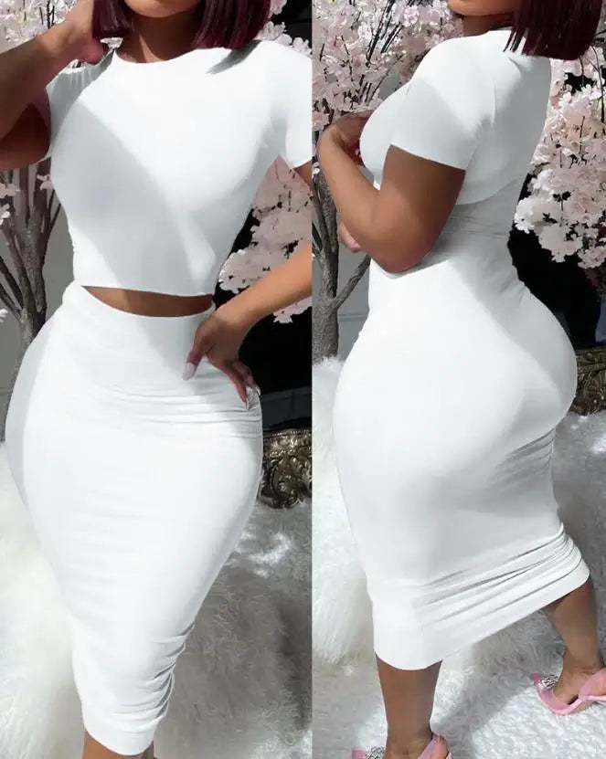 LVSANW Womens Two Piece Sets Elegant Sexy Outfit Short Sleeve Top & High Waist Skirt Set New Fashion 2024 Summer Casual Female Suit