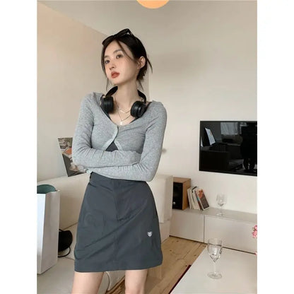 LVSANW Xgoth Chic Three-piece Suit Korean Retro Skirt Contrast Button Slim Fit Sunscreen Cardigan Bottom Vest Hot Girls Female Outfits