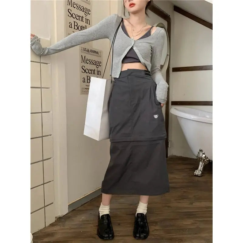 LVSANW Xgoth Chic Three-piece Suit Korean Retro Skirt Contrast Button Slim Fit Sunscreen Cardigan Bottom Vest Hot Girls Female Outfits