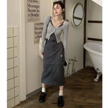 LVSANW Xgoth Chic Three-piece Suit Korean Retro Skirt Contrast Button Slim Fit Sunscreen Cardigan Bottom Vest Hot Girls Female Outfits