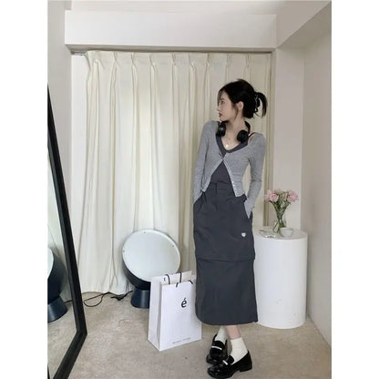 LVSANW Xgoth Chic Three-piece Suit Korean Retro Skirt Contrast Button Slim Fit Sunscreen Cardigan Bottom Vest Hot Girls Female Outfits