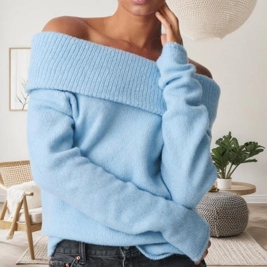 LVSANW Xingqing Women Sweaters y2k Clothes Elegant Solid Color Off Shoulder Long Sleeve Pullover Crop Tops 2000s Clothing Streetwear