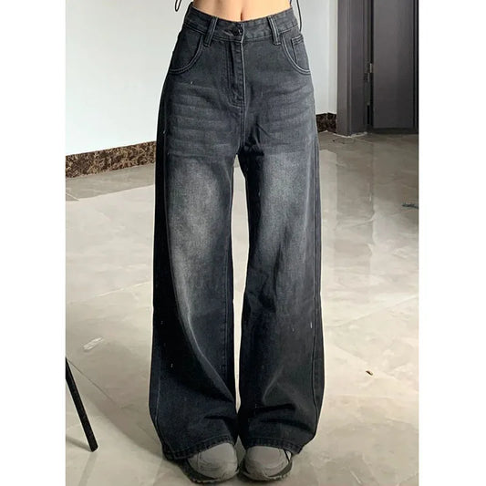 LVSANW Xpqbb Women Vintage Streetwear Black Jeans Women Summer High Waist Baggy Wide Leg Pants Female Y2K Straight Denim Trousers Lady