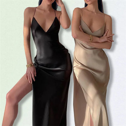 LVSANW Y2K Cross border Summer New Sexy Backless V-neck Split Dress Elegant Women's Wear