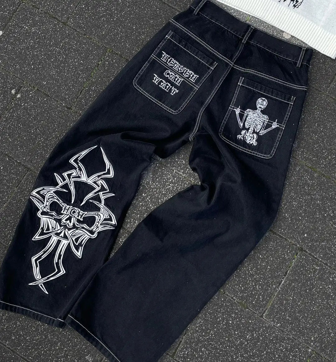 LVSANW Y2K Harajuku Hip Hop Alphabet Embroidery Retro Loose Jeans Men and Women Street Dance Hip Hop Rap Gothic Pants Trumpet Jeans