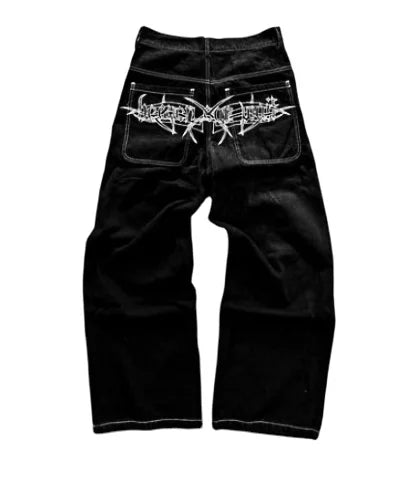 LVSANW Y2K Harajuku Hip Hop Alphabet Embroidery Retro Loose Jeans Men and Women Street Dance Hip Hop Rap Gothic Pants Trumpet Jeans