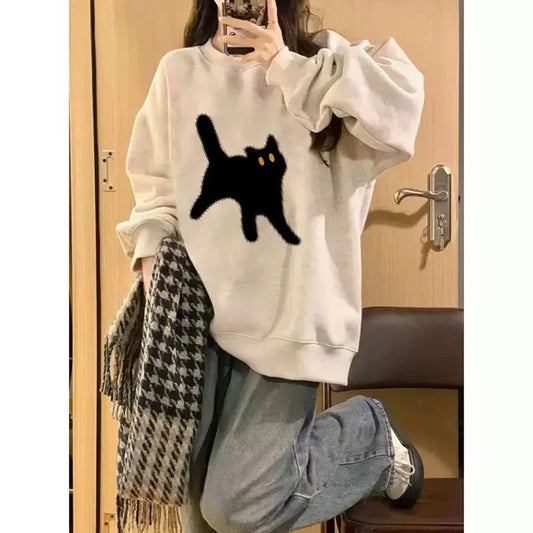 LVSANW Y2K Hoodies Clothes Women Cute Cat Print Autumn Winter Harajuku Loose Sweatshirt Female Punk Fashion Graphic Pullover Kawaii Top