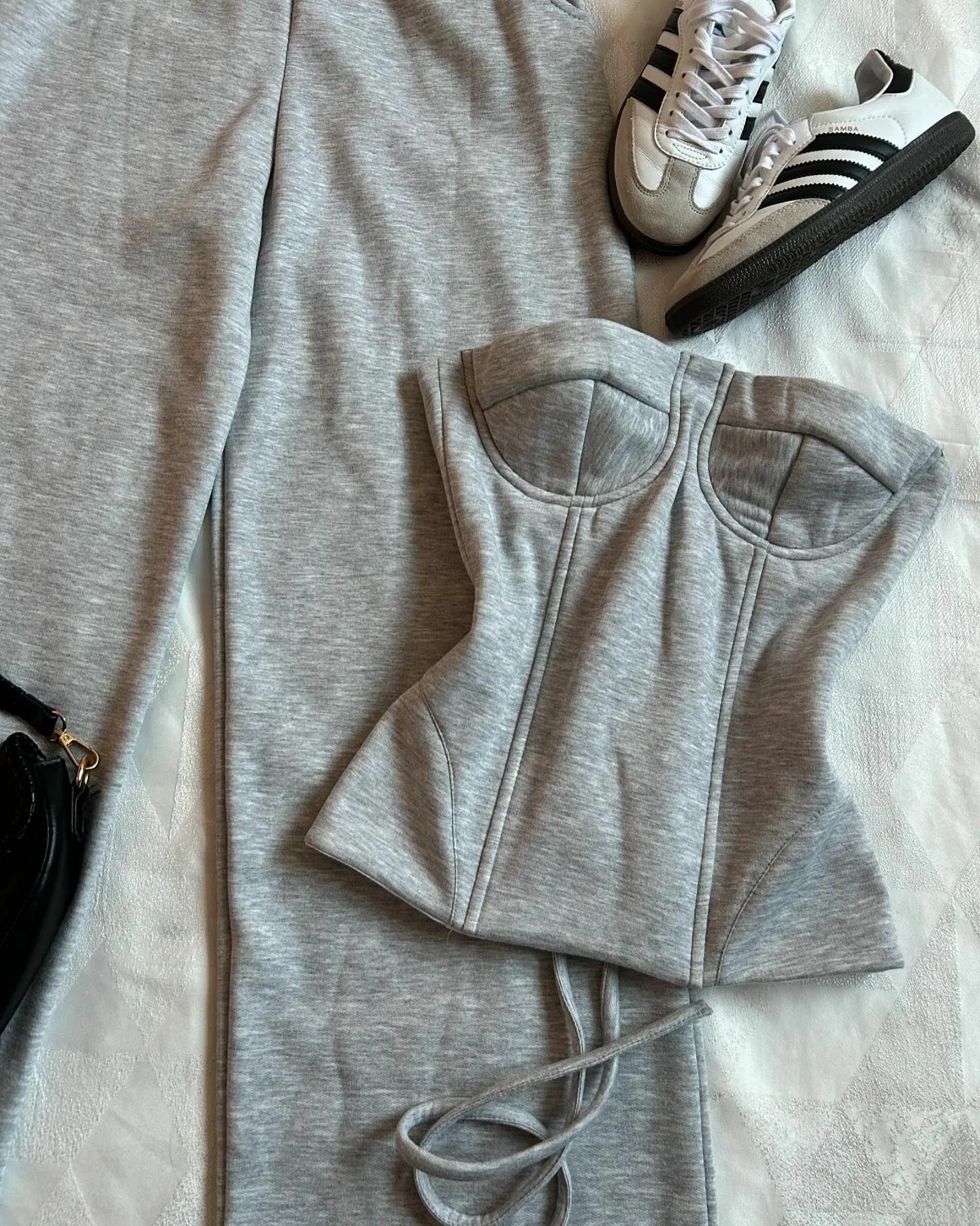 LVSANW Y2K Light Gray Pants Suit Womens Harajuku Sexy Slim Tube Tops Goth High Waisted Sweatpants Hot Girl Autumn Winter Two Piece Sets