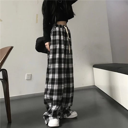 LVSANW Y2K Plaid Pants For Women High Waist Gothic Grunge Pants Women's Baggy Alt Clothing Alternative Clothes Fairycore Streetwear