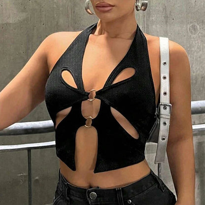 LVSANW Y2k Crop Tops Black Backless Sexy Streetwear Sleeveless Tank Camis Slim Corsets Beach Summer Women Retro Basic Mini Vest Punk