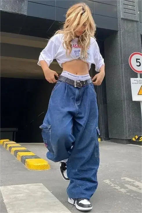 LVSANW Y2k European and American retro loose straight pants classic fashion Harajuku hip-hop street low-waist wide-leg pants for women