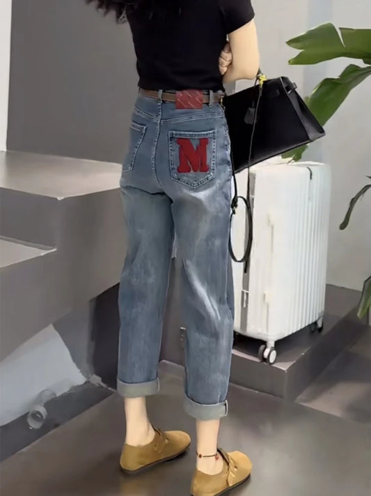 LVSANW Y2k Harlan Jeans Children's New Summer Fat Mm Wide Leg Pants Big Size Thin Nine Points Radish Pants Daddy Pants