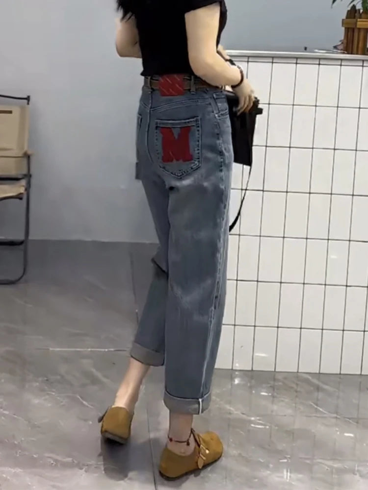 LVSANW Y2k Harlan Jeans Children's New Summer Fat Mm Wide Leg Pants Big Size Thin Nine Points Radish Pants Daddy Pants