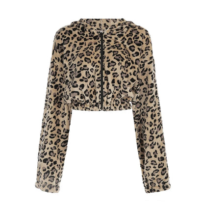 LVSANW Y2k Leopard Retro Jackets Fashion Women Streetwear Clothing Long Sleeve Fleece Cropped Coat Autumn Winter New