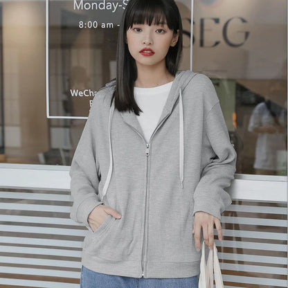 LVSANW Y2k Purple Sweet Hooded Coats Korean Zipper Loose Long Sleeve Female Casual Jacket Autumn New Preppy Style Pockets Ladies Tops