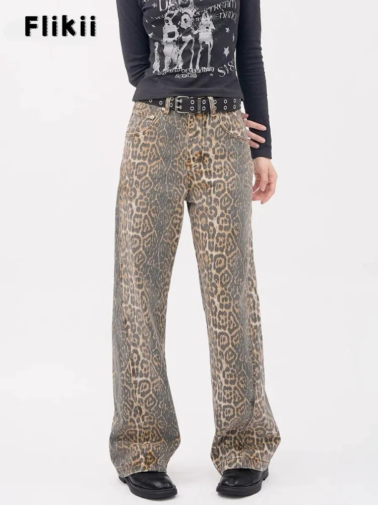 LVSANW Y2k Vintage Leopard Print Loose Women Jeans Autumn New Classic Straight High Waist Slim Casual Fashion Female Jeans 2024 New